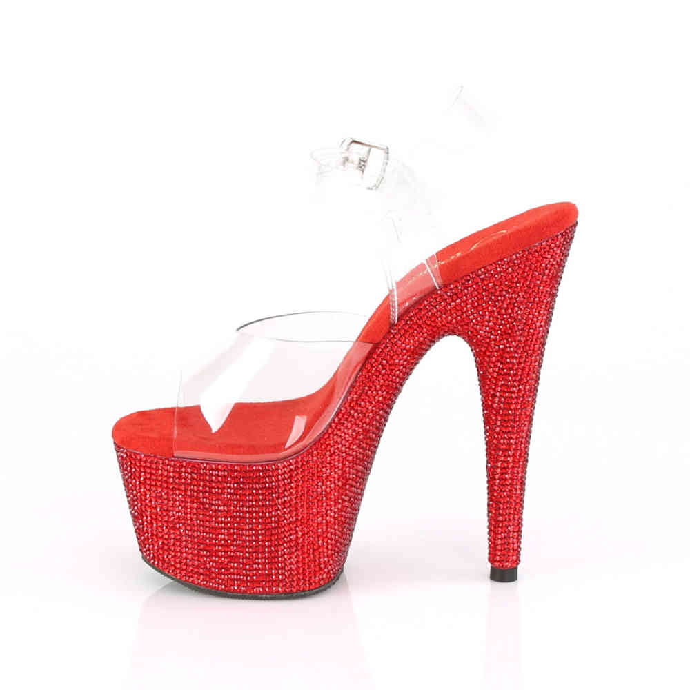 Pleaser - BEJEWELED708DM Sandaal met enkelband, Paaldans schoenen - Paaldans schoenen - Rood/Transparant
